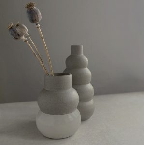 2 grey stoneware bubble vases with cream glaze